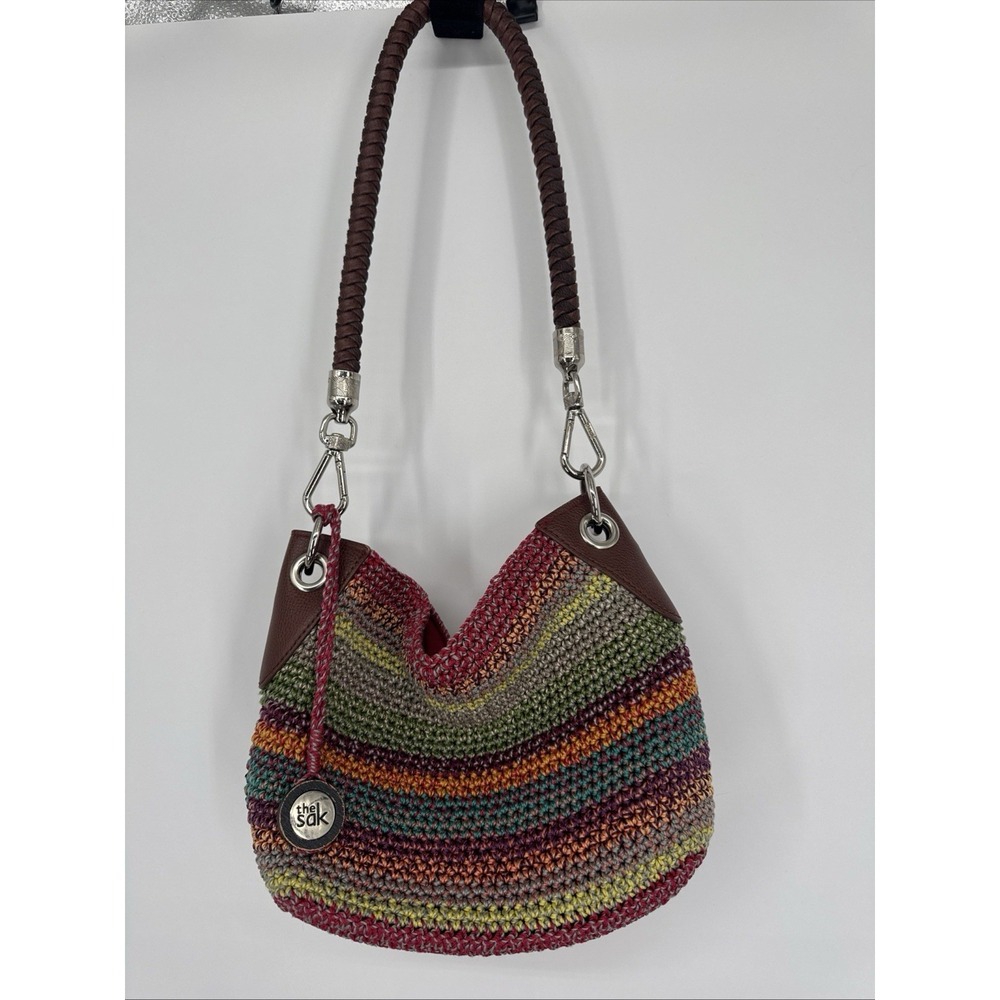 The Sak Cambria Woven Crochet Hobo Boho Shoulder Bag Multicolor Purse